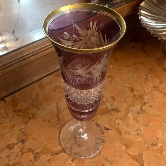 Ebeling & Reuss Amethyst Cut to Clear Crystal Champagne Fluted Glass - Picture 1 of 4